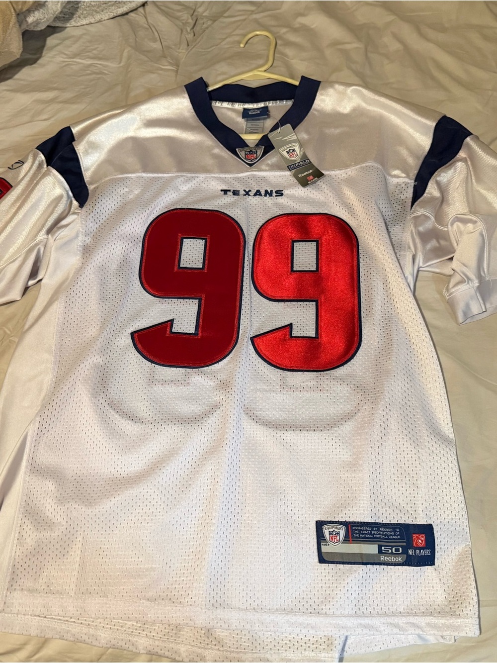 Reebok White Houston Texans #99 Football Jersey with Red Numbers